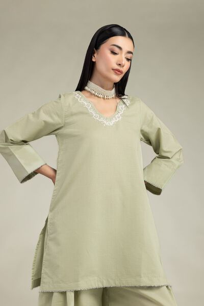 Embroidered Mesuri V-Neck Mint Kurta