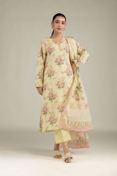 Printed Cotton Dobby Yellow Cotton Pants