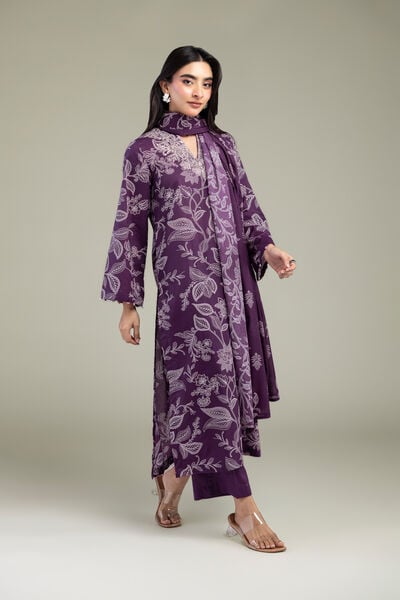 Embroidered Cambric Purple Solid Pants