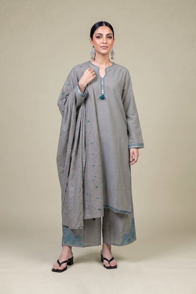 Embroidered Light Khaddar Gray Khaddar Pants