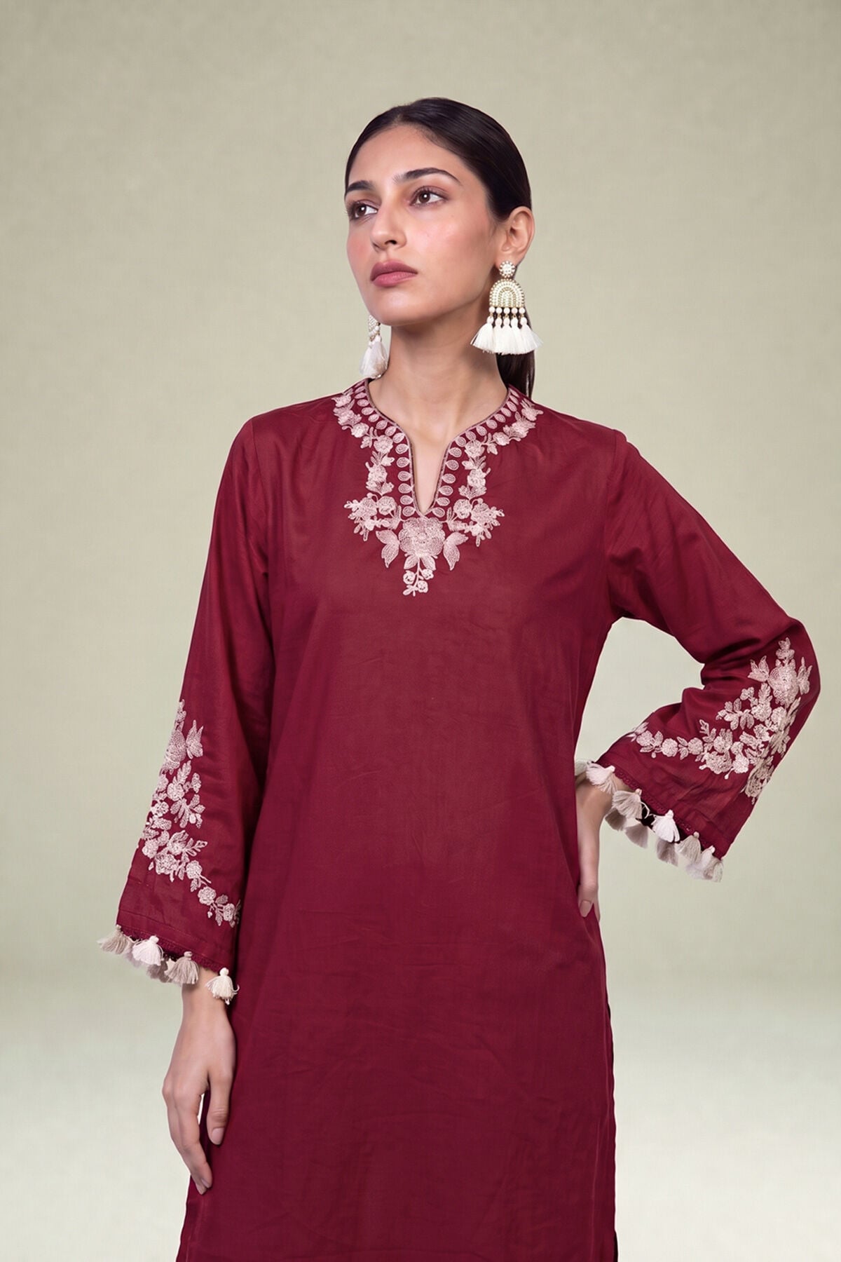 Khaadi - Maroon V Neck Kurta