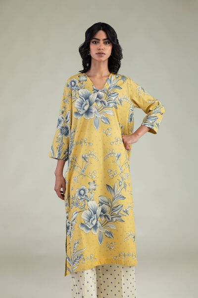 Embroidered Cambric Floral Longline Kurta