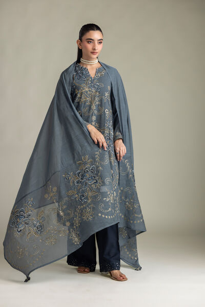 Embroidered Paper Silk Paper Silk Dupatta