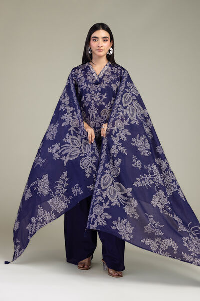 Embroidered Lawn Floral Navy Dupatta