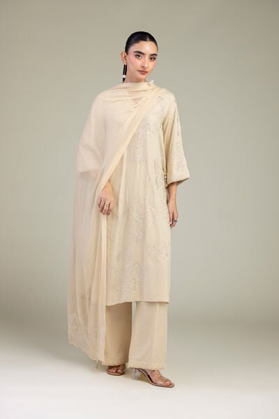 Beige Solid Pants, image 1