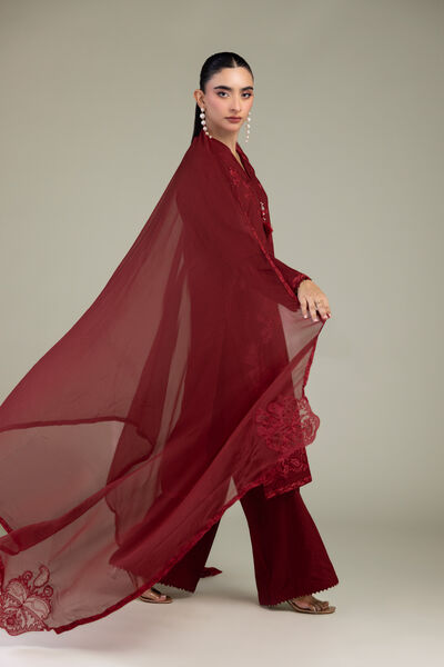 Embroidered Chiffon Maroon Chiffon Dupatta