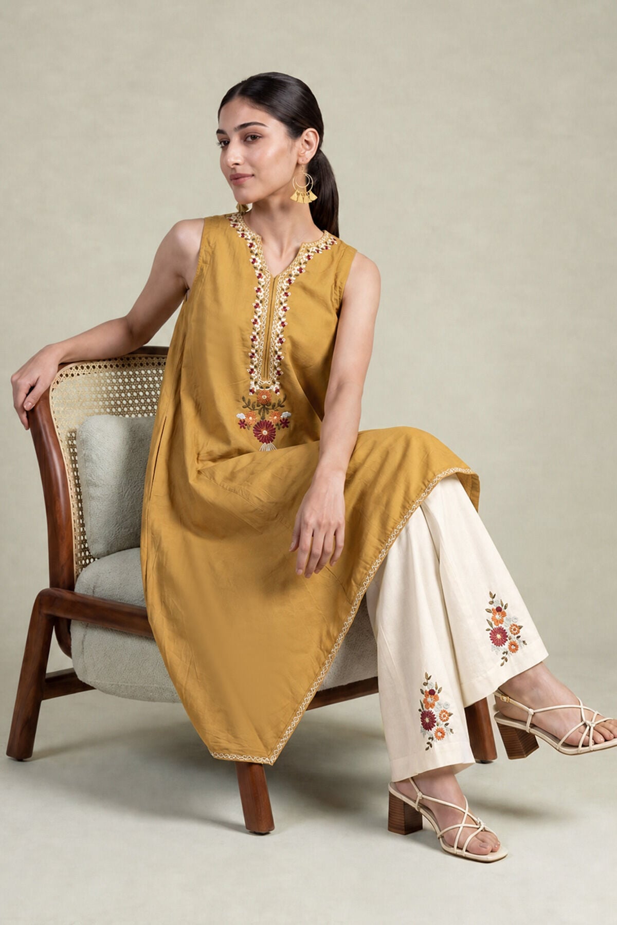 Khaadi - Mustard Sleeveless Kurta