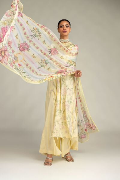 Embroidered Raw Silk Solid Silk Pants