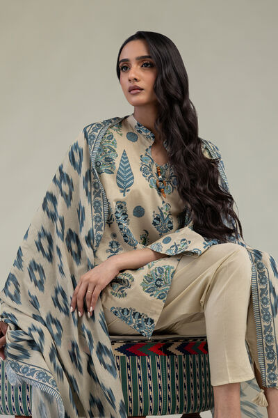 Printed Lawn Beige Lawn Dupatta