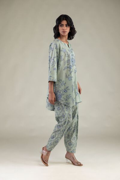 Embroidered Cambric Floral Mint Shalwar