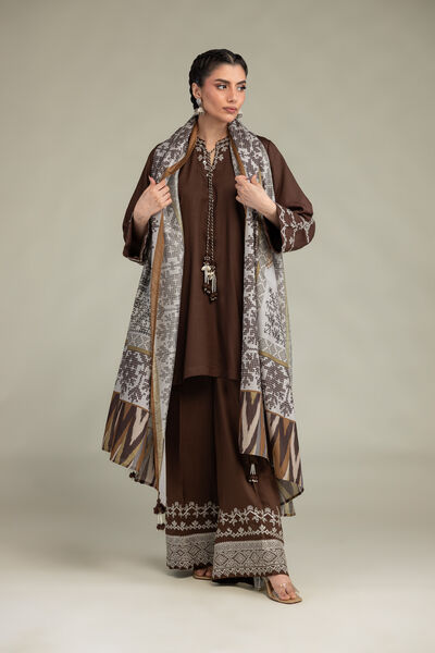 Embroidered Raw Silk Brown Silk Pants