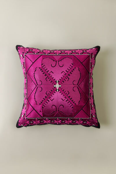 Dyed Embroidered Cotton Duck 16x16in Cushion Cover