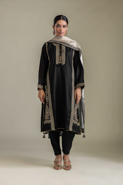 Embroidered Raw Silk Black Silk shalwar