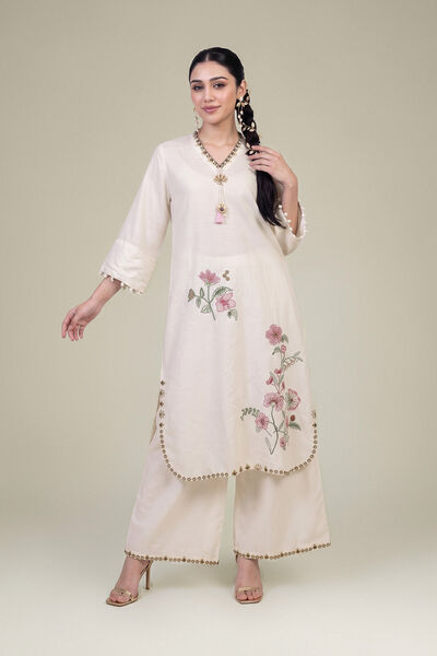 Embroidered Raw Silk Raw Silk Pants