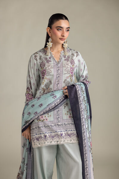 Printed Raw Silk Floral Silk Kurta