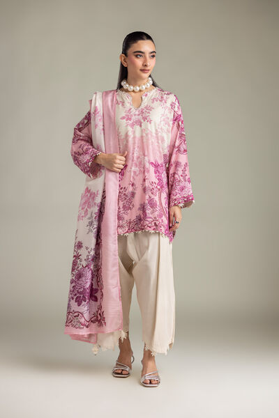 Printed Raw Silk Silk Off-White Pants