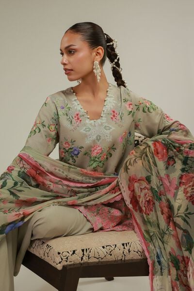 Floral V-Neck Kurta, image 1