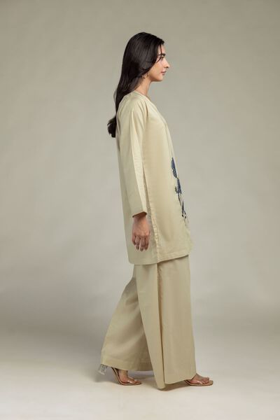 Beige Solid Pants, image 1