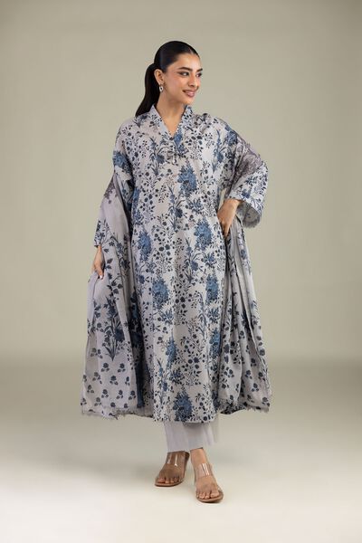 Printed Cotton Dobby Floral Longline Kurta