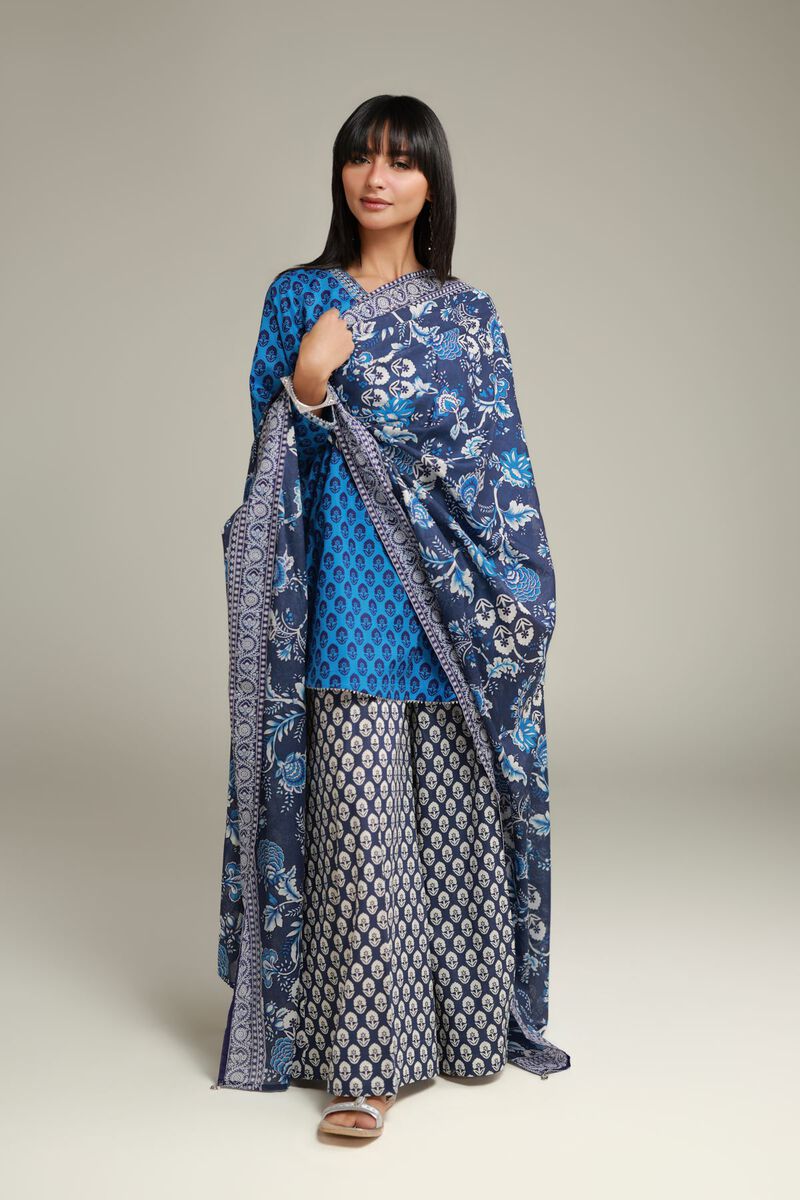 Navy Lawn Dupatta