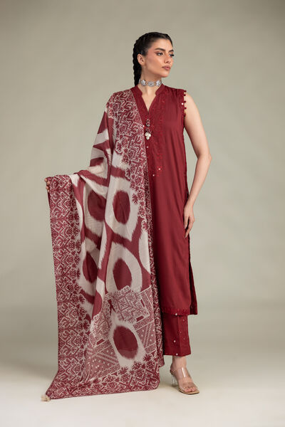 Embroidered Raw Silk Silk Solid Pants