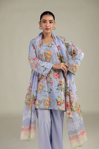 Printed | Cotton Dobby | Blue Floral Kurta | PKR 2,400