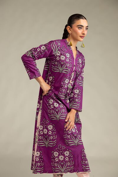 Printed Cambric V-Neck Longline Kurta
