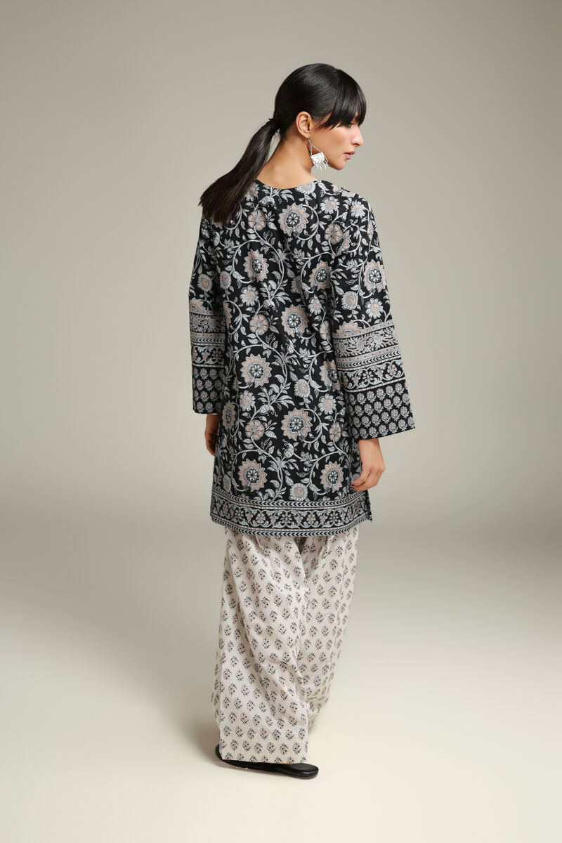 Floral Black Kurta