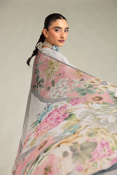 Embroidered Mesuri Floral Gray Dupatta