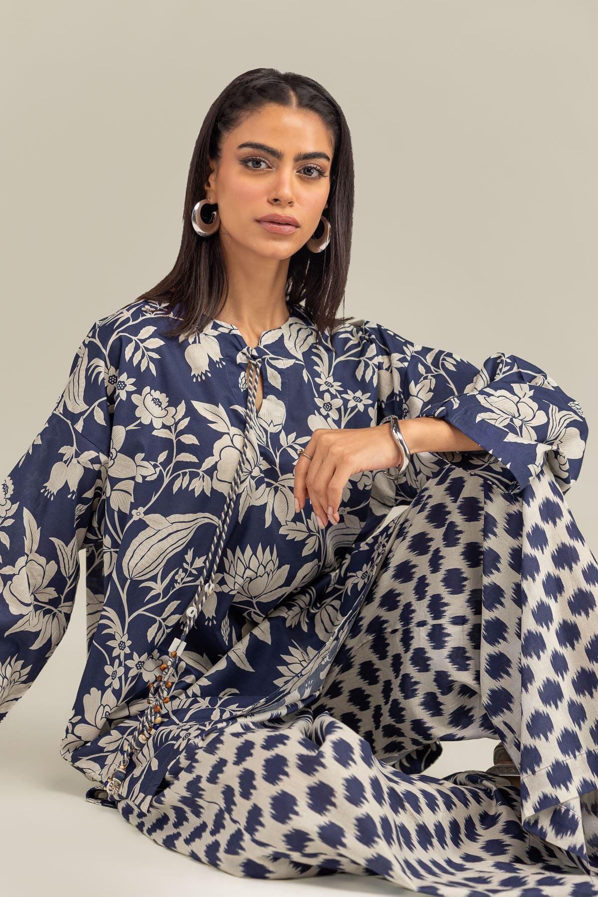 Khaadi - Floral Navy Kurta