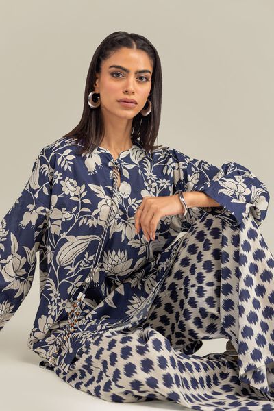 Printed Cambric Floral Navy Kurta