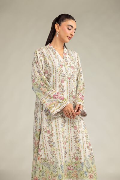 Floral V-Neck Kurta, image 1