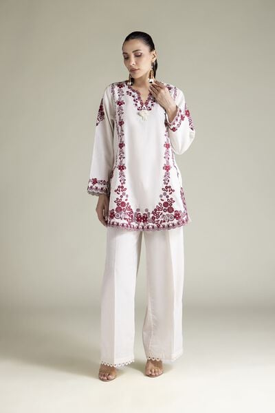 Embroidered Cotton Dobby Fabrics 2 Piece Top and Bottom