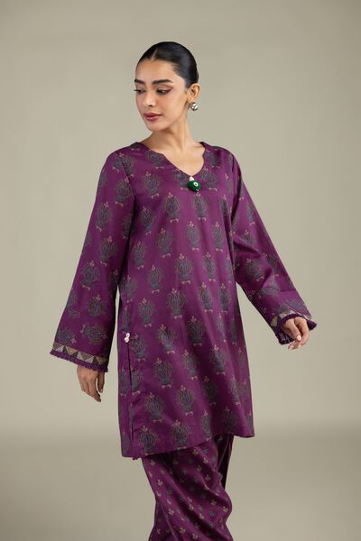 Printed Textured Weave Short Printed Kurta