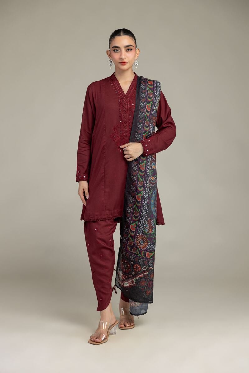 Maroon V-Neck Kurta