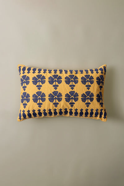 Dyed Embroidered Cotton Duck 13x21in Cushion Cover