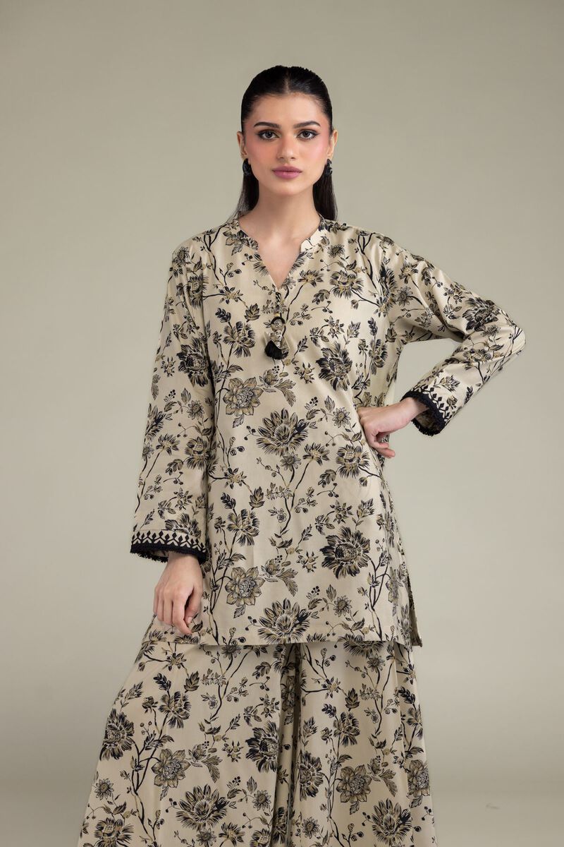 Beige Floral Kurta