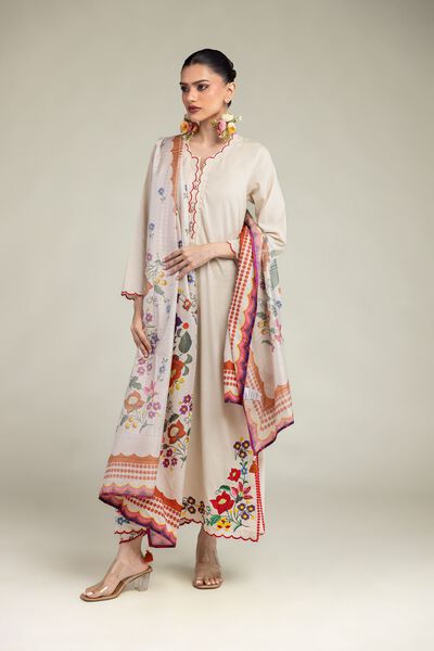 Floral Silk Dupatta, image 1