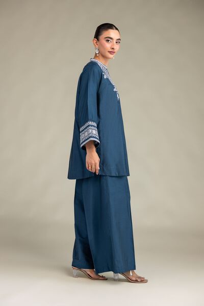 Printed Raw Silk Solid Teal Pants
