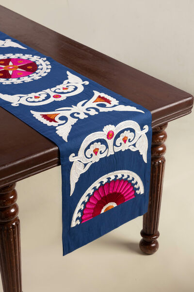 Dyed Embroidered Cotton Duck 16x84in Table Runner