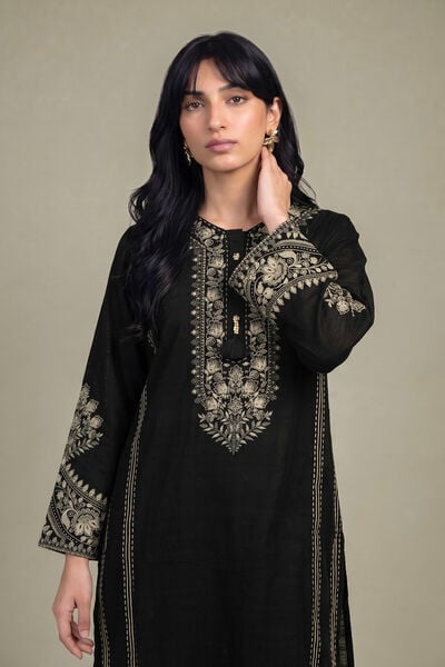 Printed Light Khaddar Black Khaddar Kurta