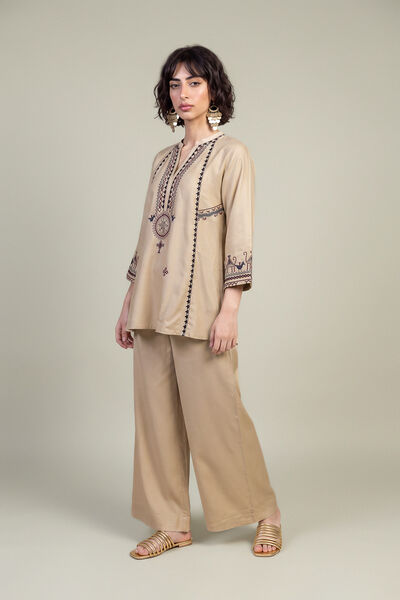 Embroidered Viscose Crepe Viscose Crepe Pants