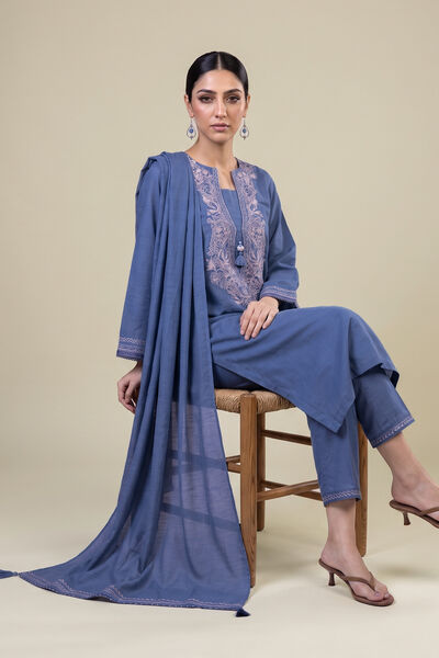 Embroidered Light Khaddar Embroidered Blue Kurta
