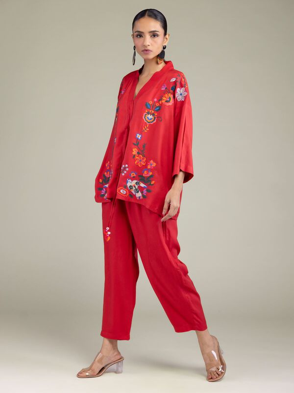 Red Viscose Trousers