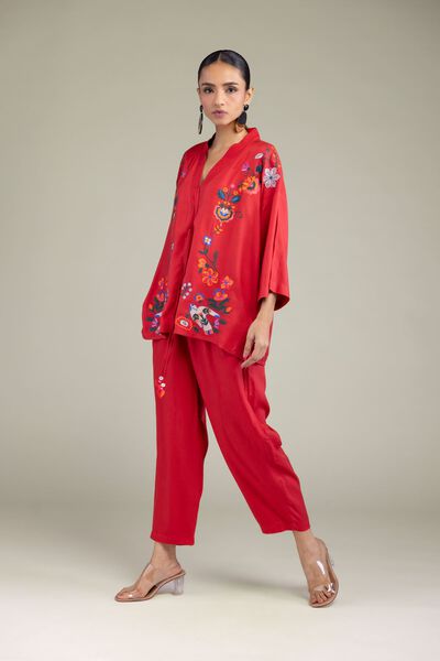Red Viscose Trousers, image 1