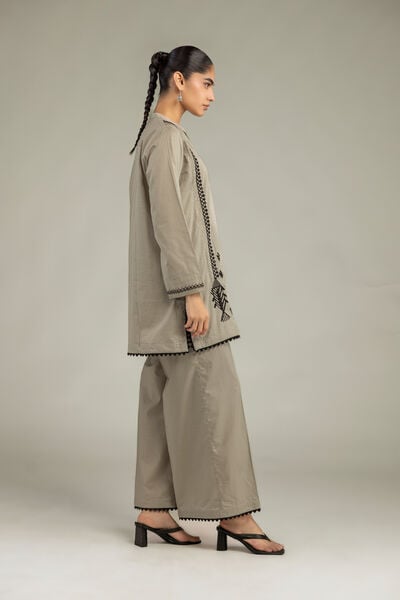 Beige Solid Pants, image 1