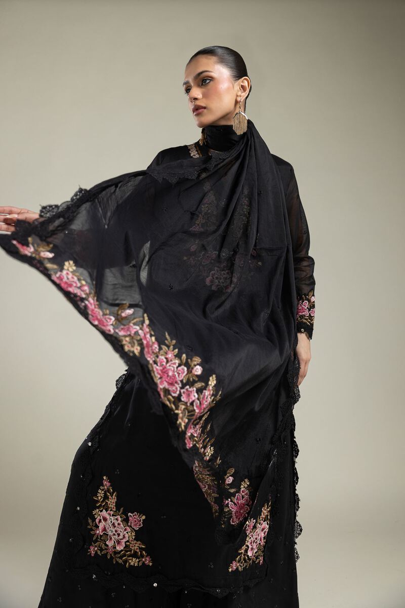 Floral Black Dupatta