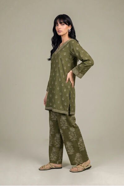 Printed Light Khaddar Olive Floral Shalwar