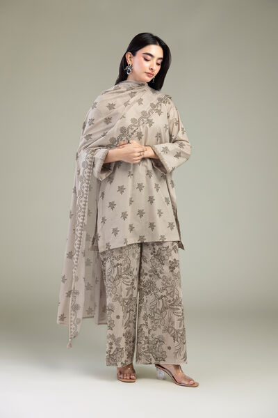 Embroidered Cambric Beige Floral Pants