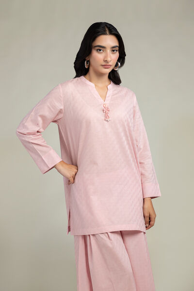Dyed Cotton Dobby Solid V-Neck Kurta